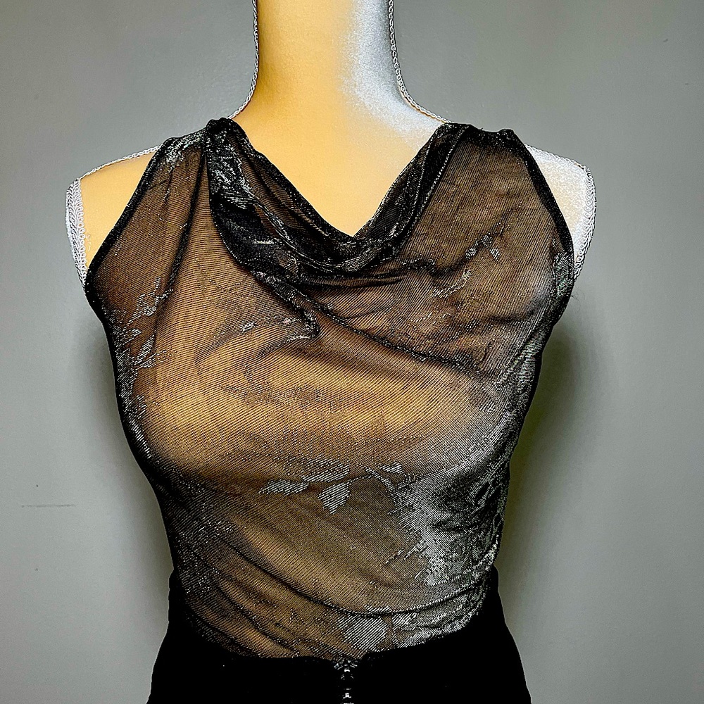 90’s Sheer Lurex Gold Drape Neck Blouse